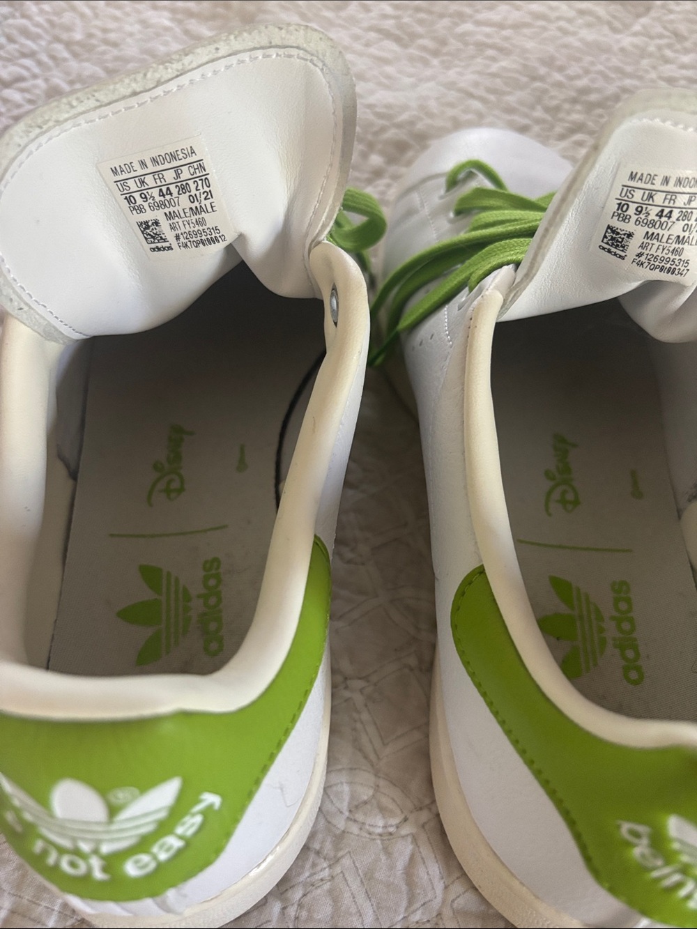 adidas White Sneakers with Bright Green Laces and Heel Tab - Picture 7 of 7